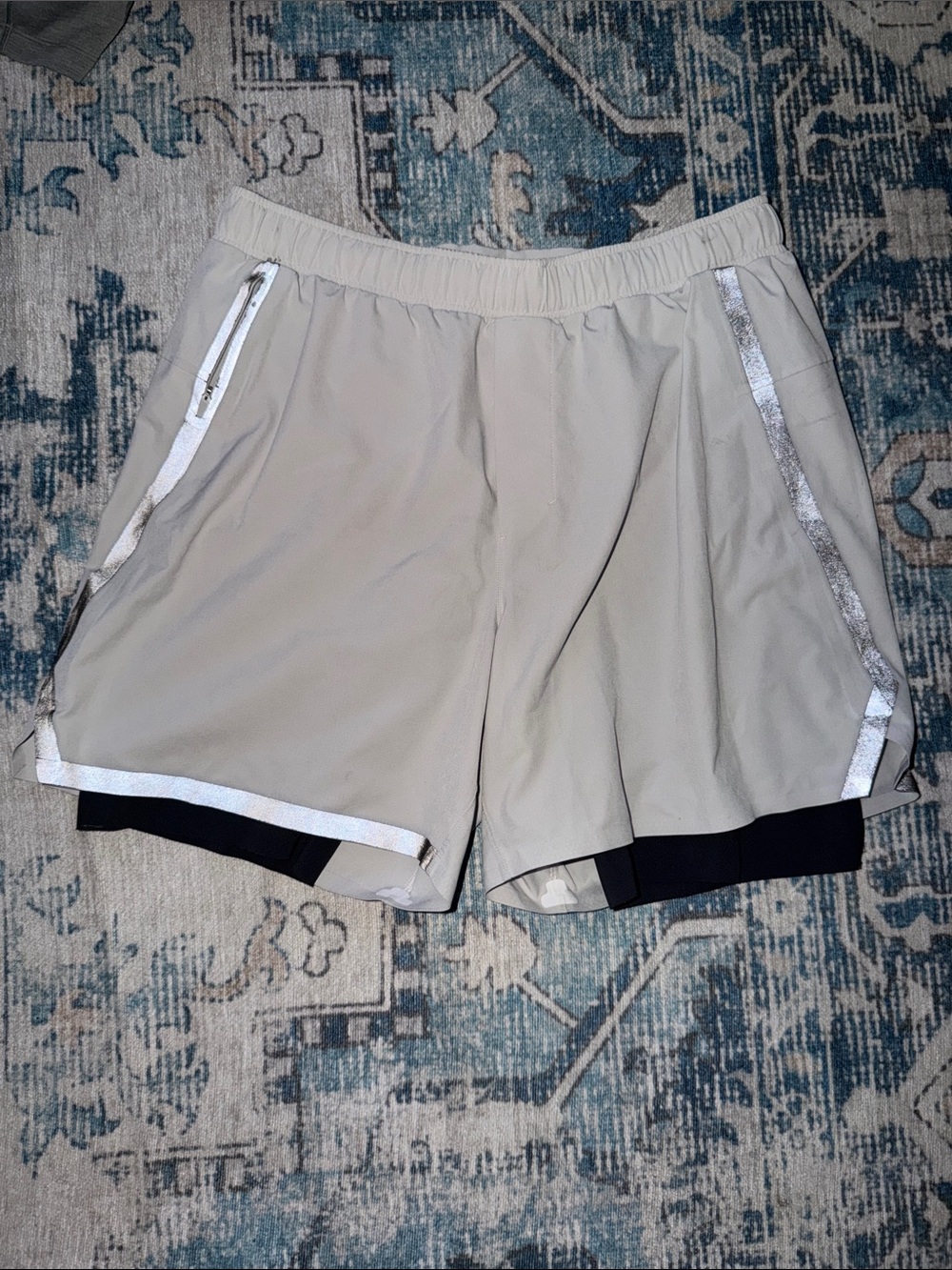 lululemon athletica Beige Two-in-One Running Shorts with Reflective Trim